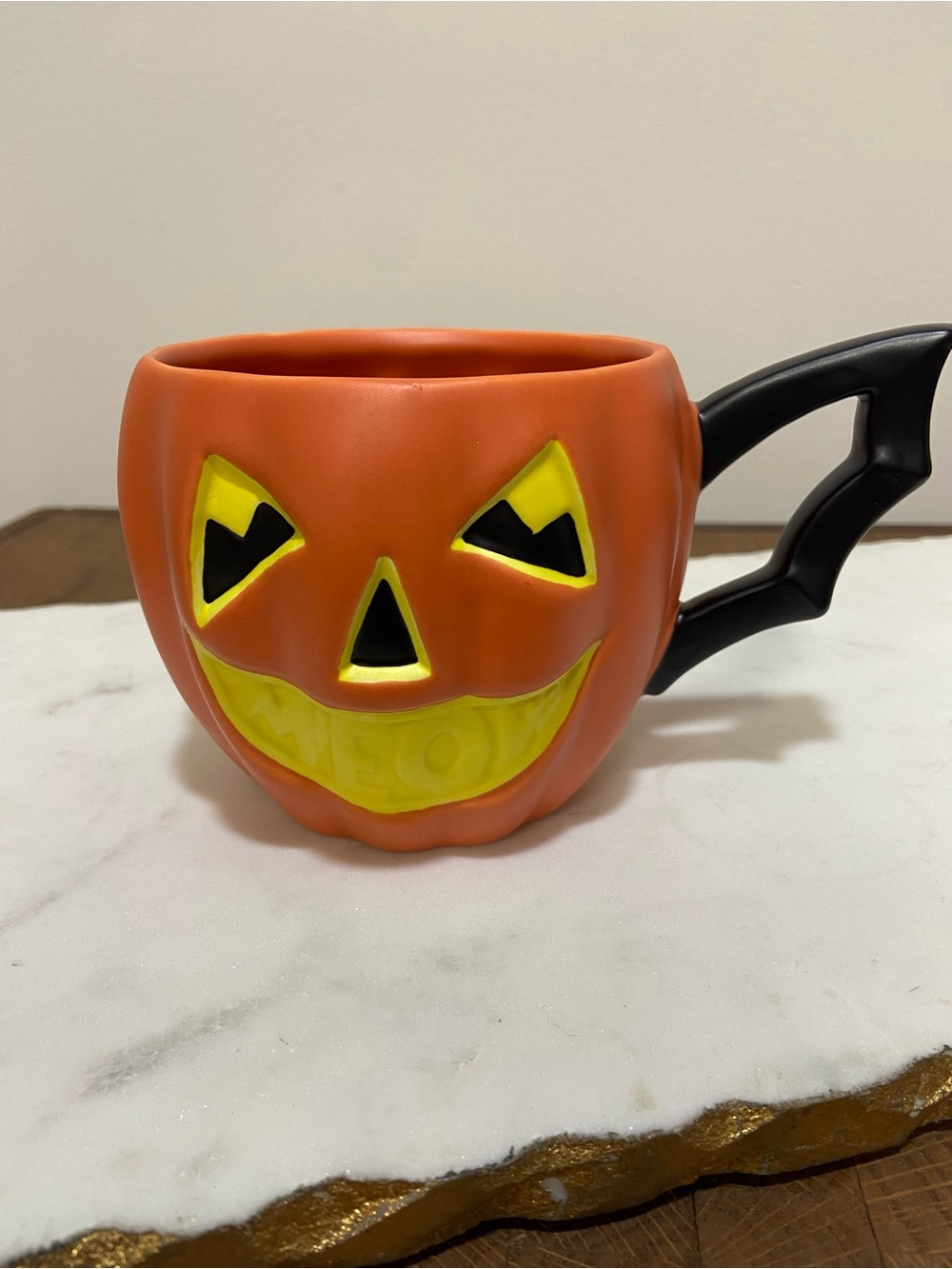 Vintage Dept 56 Halloween Pumpkin Jack-O'-Lantern Ceramic Mug with Black Handle